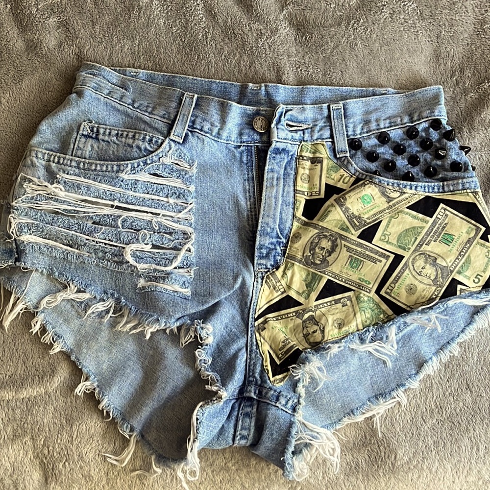 Coal N Terry Ripped Distressed Shorts w/ Black Studs and Money Design